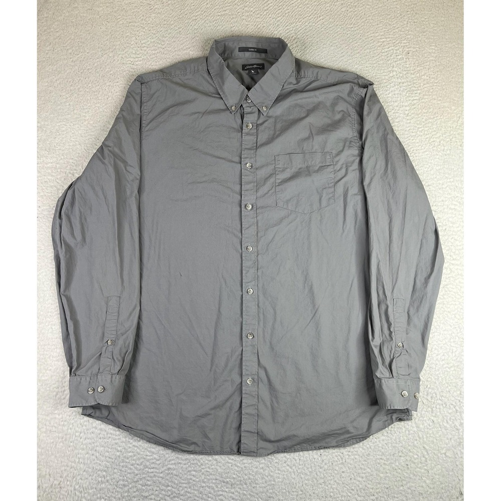 Eddie Bauer Shirt Mens 2XLT Gray Classic Fit Button Down Long Sleeve Casual